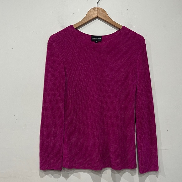 Emporio Armani Velvet Herringbone Textured Pullover Top in Pink/ Magenta size L - Picture 3 of 9